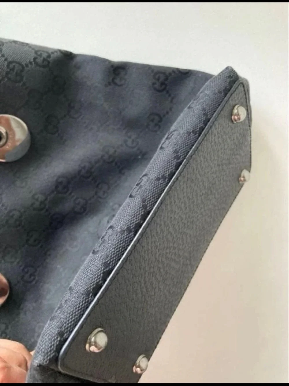 Gucci Black Monogram Tote with Silver-Tone Rings